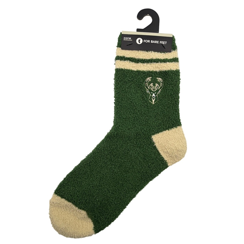 For Bare Feet Milwaukee Bucks Socks Unisex OSFM Green NWT Fuzzy Cozy Crew
